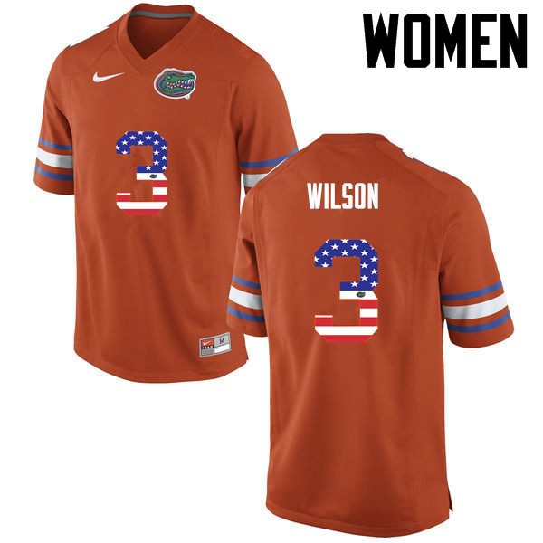 Women's NCAA Florida Gators Marco Wilson #3 Stitched Authentic USA Flag Fashion Nike Orange College Football Jersey WOP0065IA